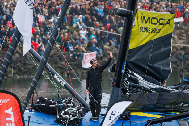 LES SABLES-D'OLONNE, FRANCE - NOVEMBER 10: Charlie Dalin of France sailing Macif Santé Prévoyance during the Vendee Globe 2024 Race Starting Day at Port des Sables-d'Olonne on November 10, 2024 in Les Sables-d'Olonne, France. (Photo by Bruno Vandevelde/Eurasia Sport Images/Getty Images)
