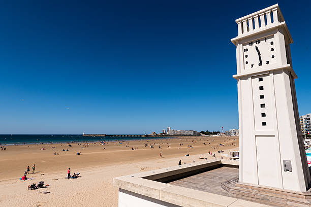 Les Sables d’Olonne, Vendée, France -
July the 11th, 2025 :
Beach and pier of les Sables d’Olonne during summer with blue sky