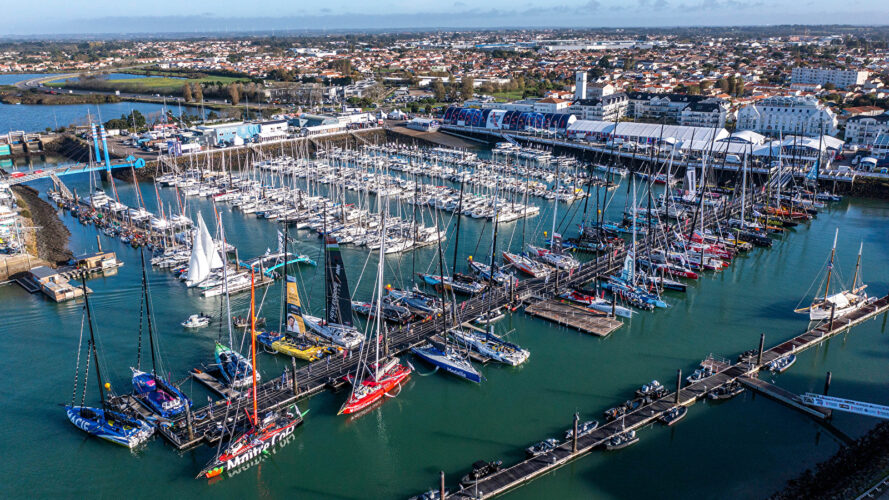 LES SABLES D'OLONNE, FRANCE - OCTOBER 18, 2024: All Imoca boats are pictured at pontoon before start of the Vendee Globe, on October 18, 2024 in Les Sables d'Olonne, France - (Photo by Jean-Marie Liot / Alea)