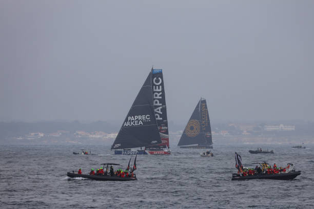 LES SABLES-D'OLONNE, FRANCE - NOVEMBER 10: Yoann Richomme of France sailing Paprec Arkea during the Vendee Globe 2024 Race Starting Day at Port des Sables-d'Olonne on November 10, 2024 in Les Sables-d'Olonne, France. (Photo by Bruno Vandevelde/Eurasia Sport Images/Getty Images)
